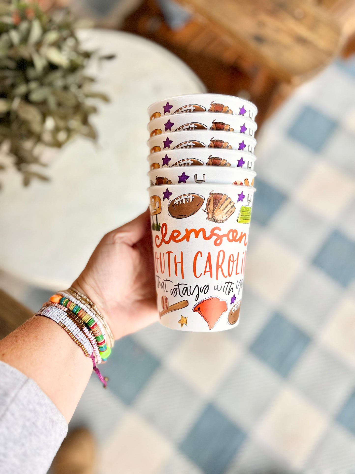 Clemson, SC Multi Sport Collage Style Reusable Cups
