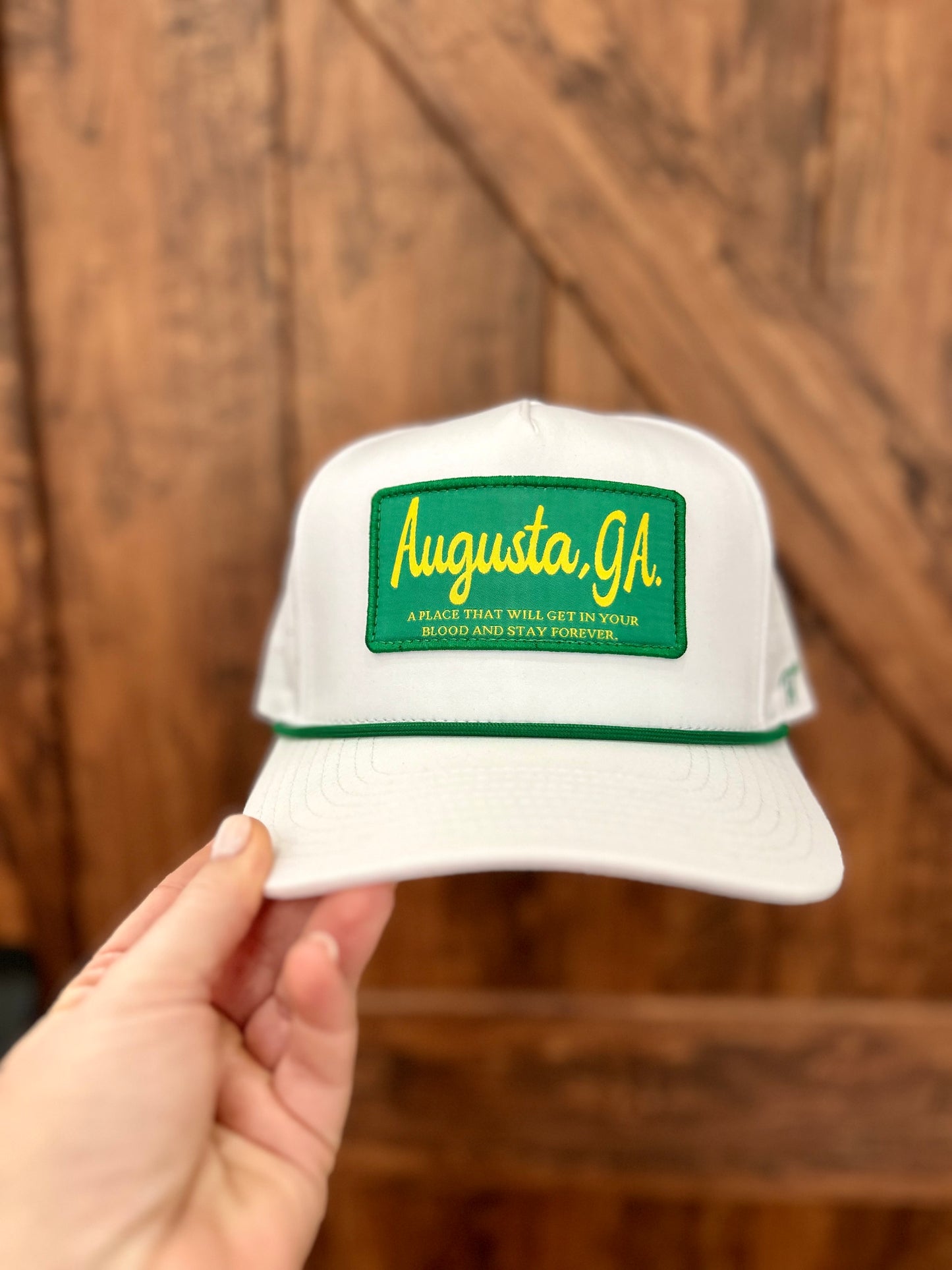 White and Green Augusta, GA Patch Hat with Rope