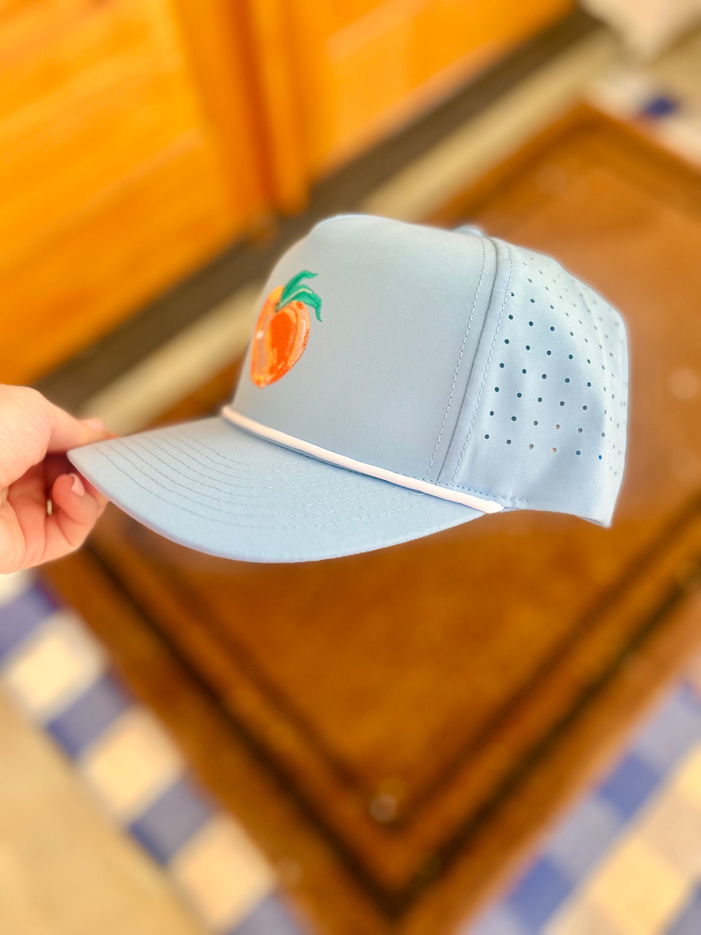 Baby Blue Georgia Peach Embroidered Hat with Rope