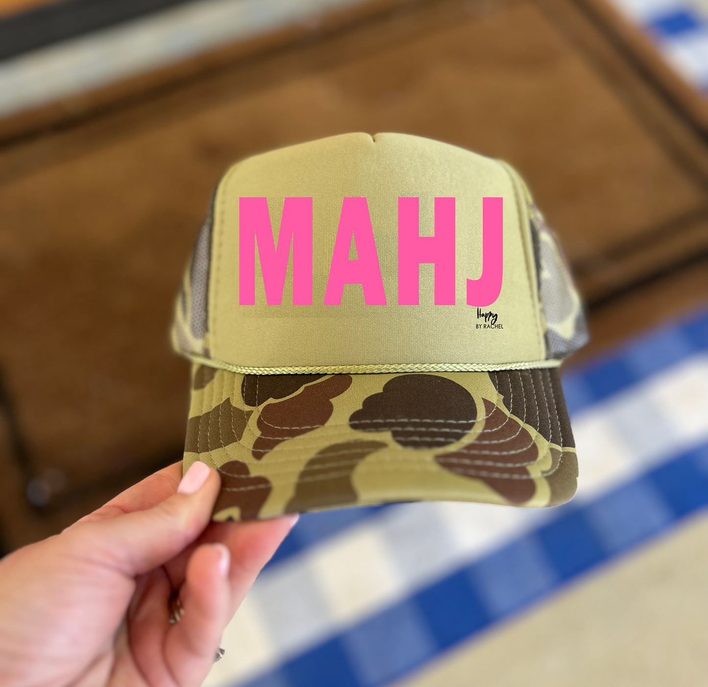Mahj Squad Camo and Pink Trucker Hat