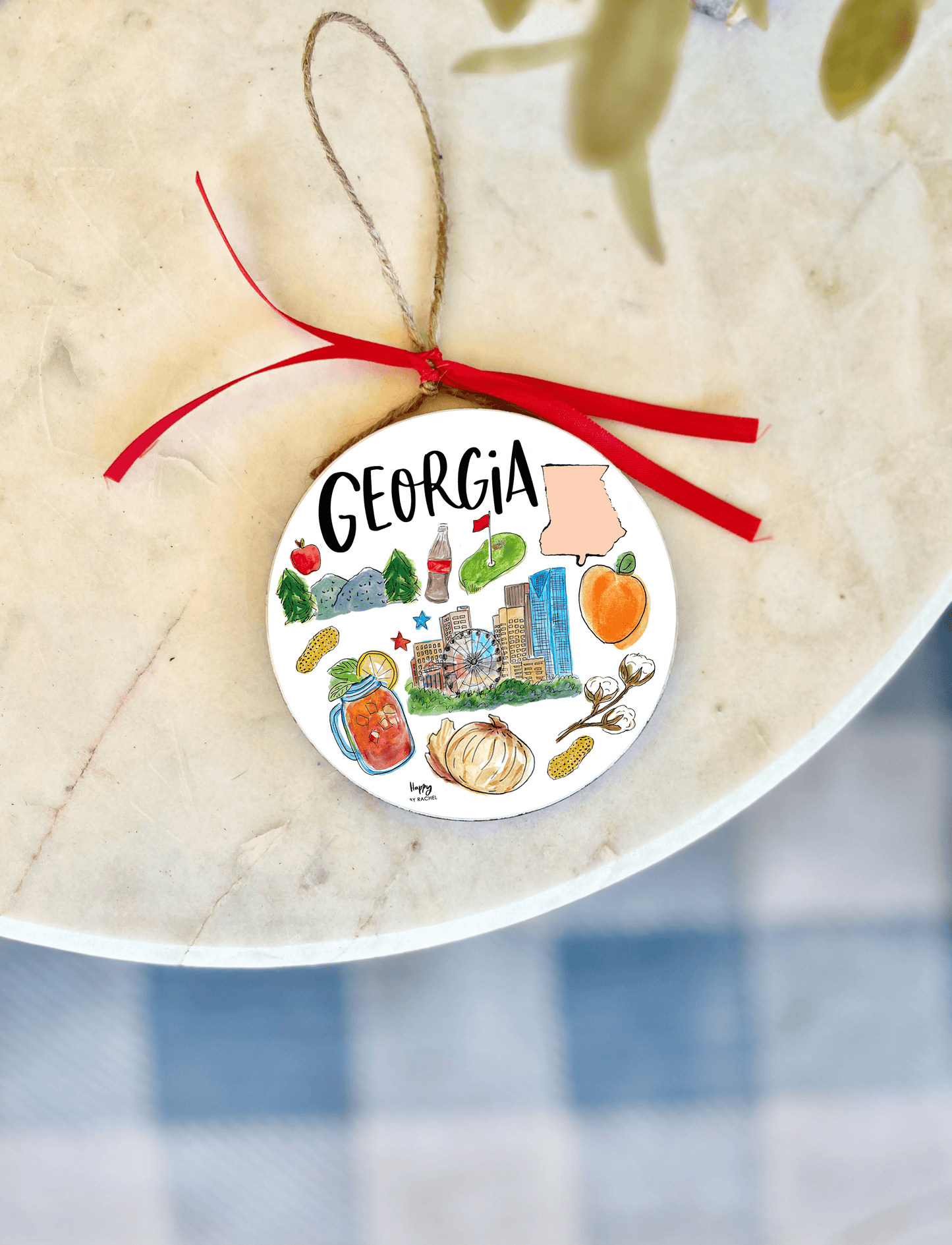 State of Georgia Wood & Enamel Ornament
