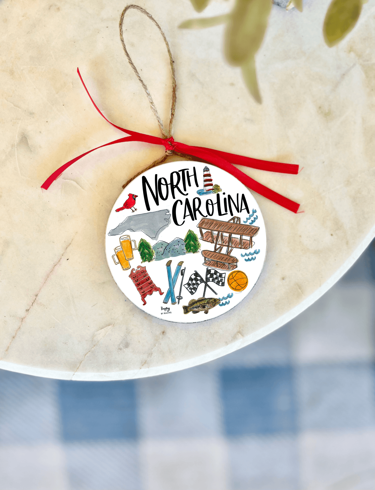 State of North Carolina Wood & Enamel Ornament