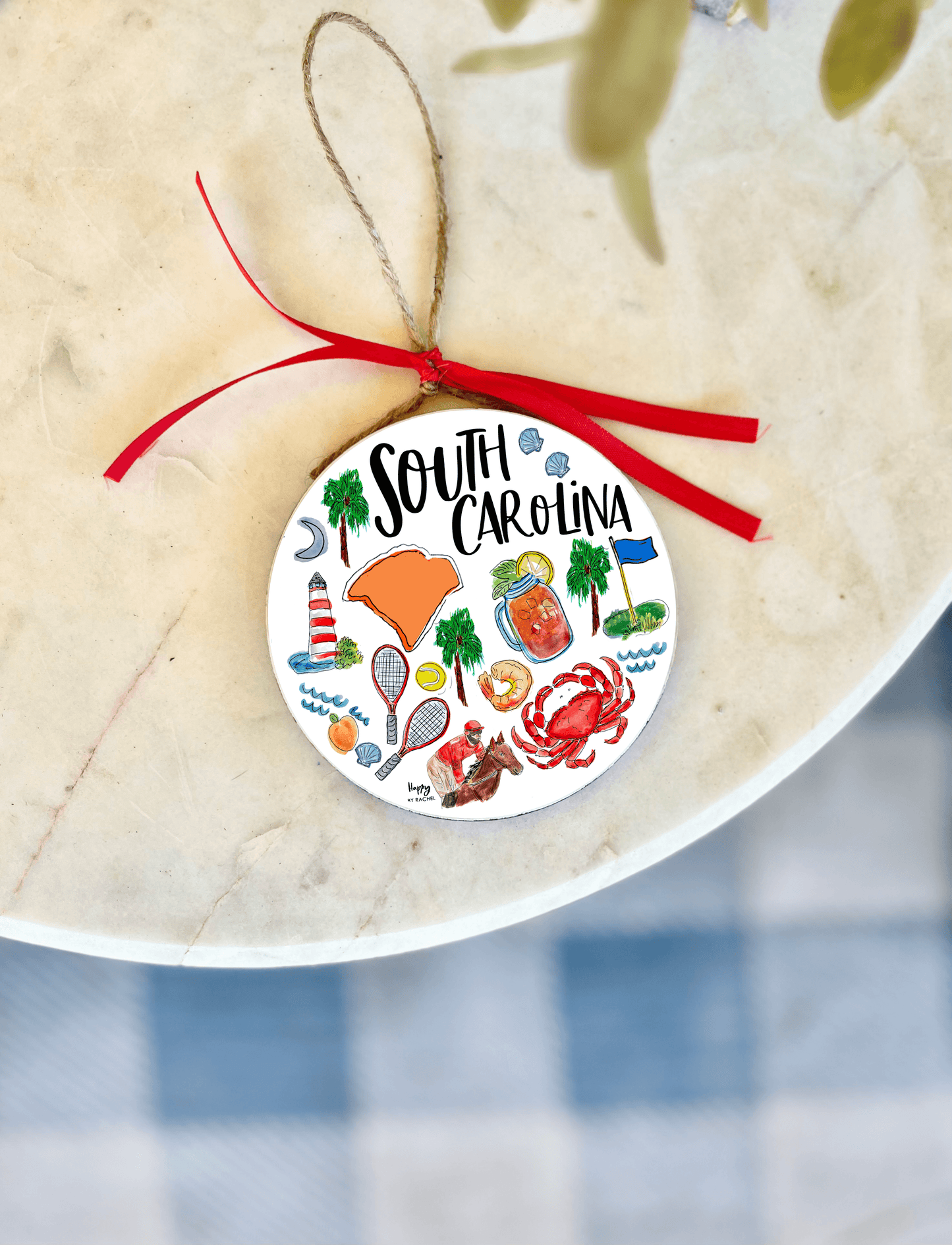 State of South Carolina Wood & Enamel Ornament