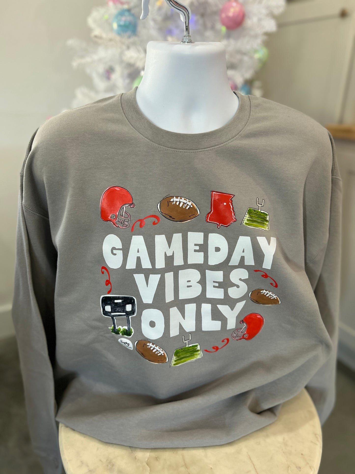 Athens Game Day Vibes Sweatshirt - Cement Grey with White letters