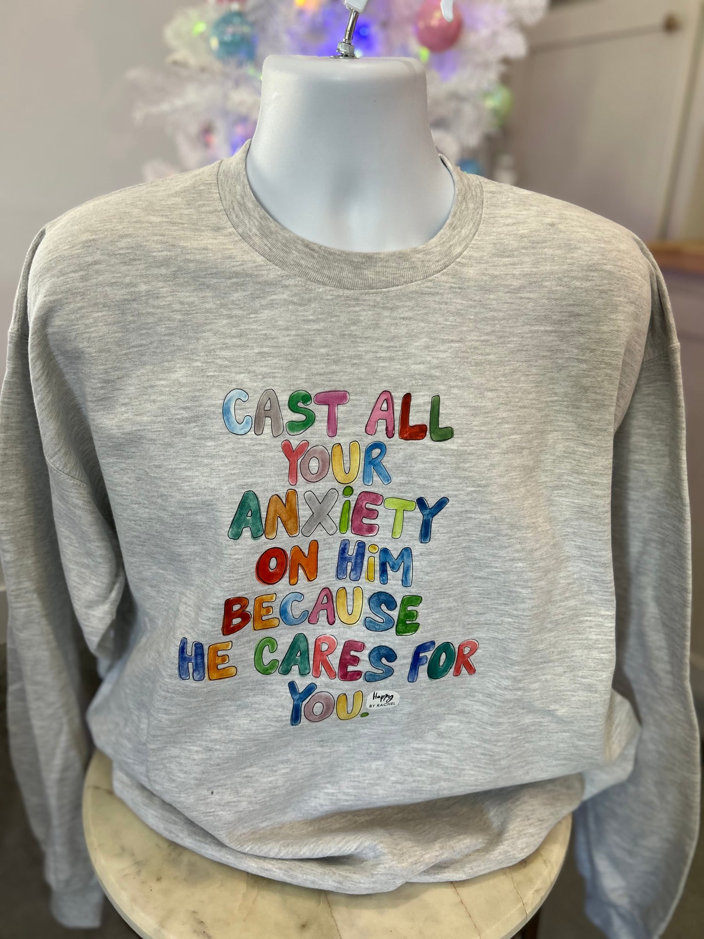Adult Cast Your Anxiety on Him Sweatshirt - Ash Grey