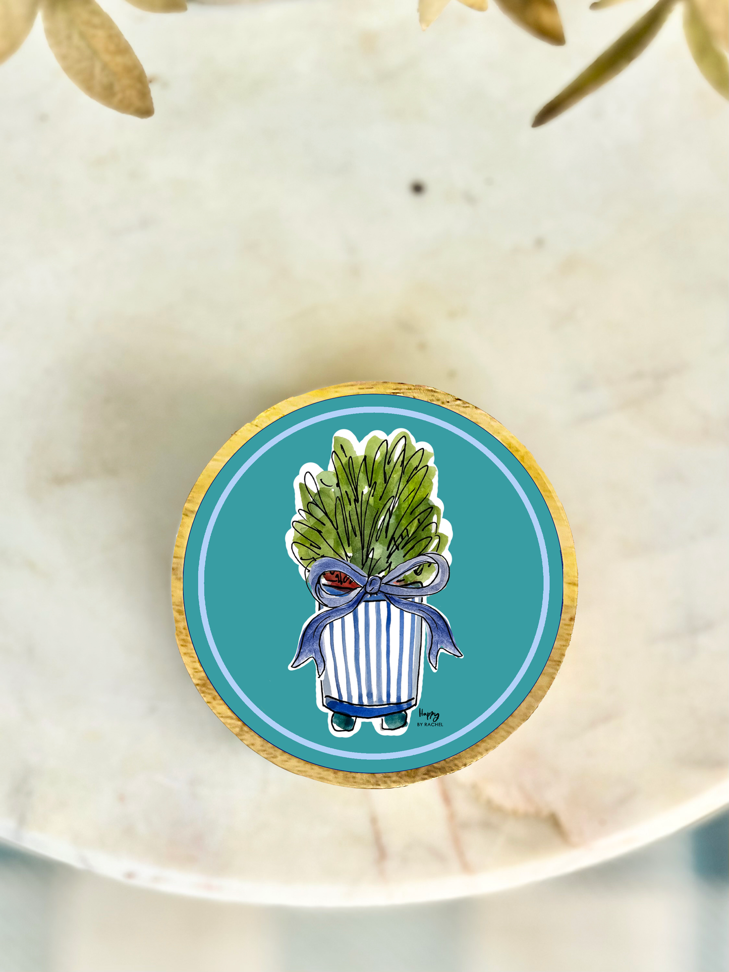 Blue Plant Wood and Enamel Small Tray