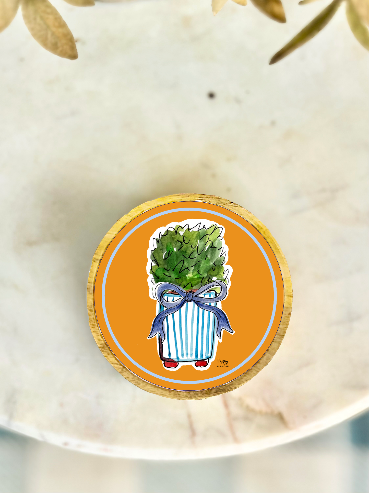 Orange Plant Wood and Enamel Small Tray