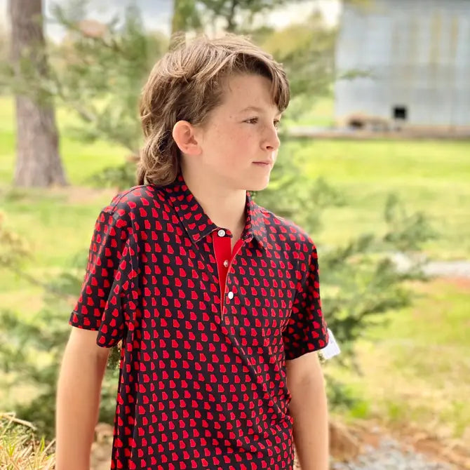 Youth Athens Red and Black State Performance Polo Gameday