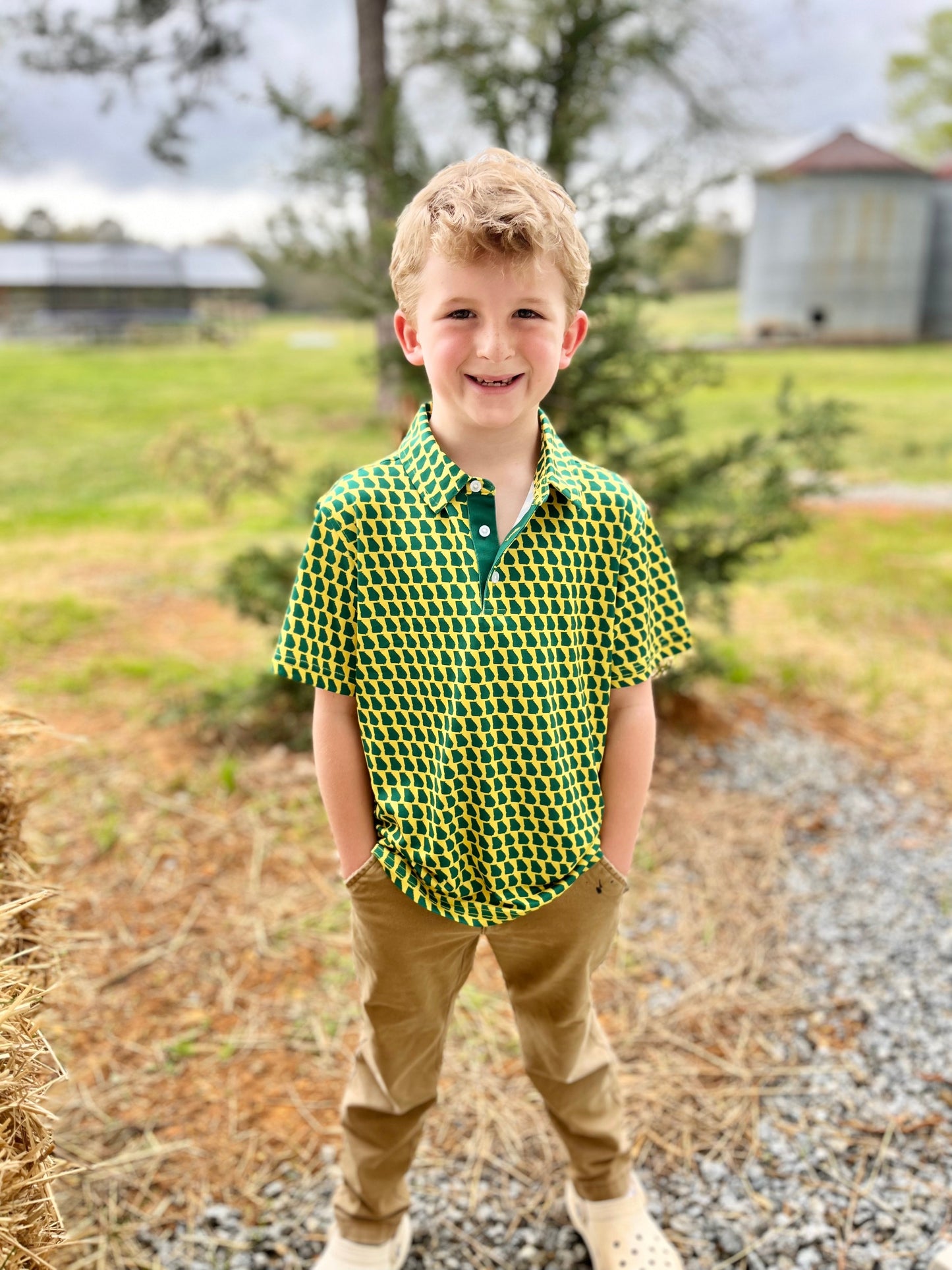 Youth Green and Yellow Augusta Polo