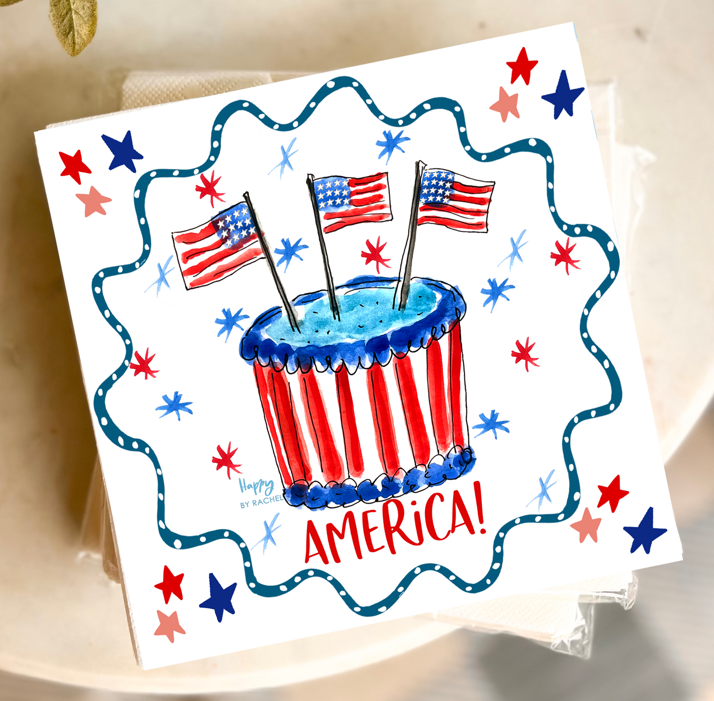 America Birthday Cake and Stripes Cocktail Napkins