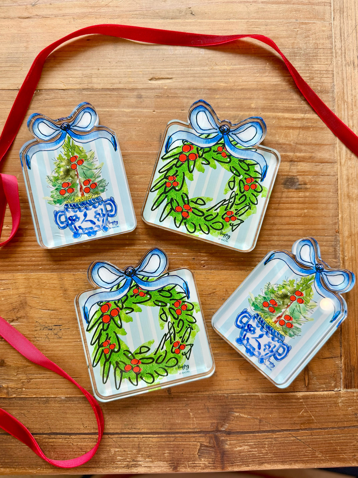 ACRYLIC Blue Wreath Sitter & Napkin Weight