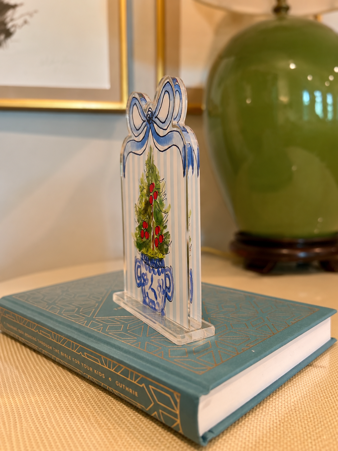 ACRYLIC Blue Topiary Sitter & Napkin Weight