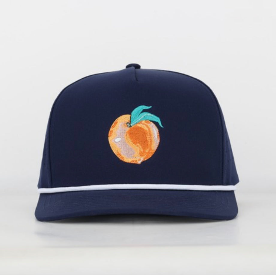 Navy Georgia Peach Embroidered Hat with Rope