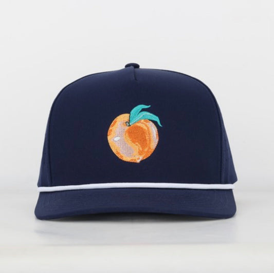 Navy Georgia Peach Embroidered Hat with Rope