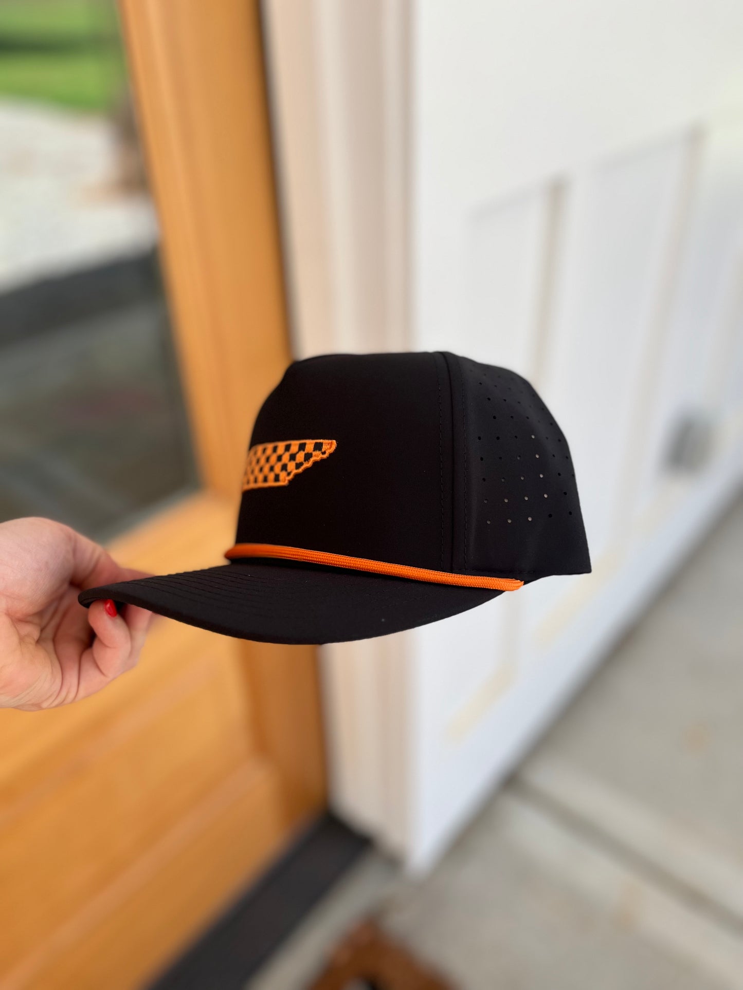 State of TN Rope Hat with Embroidered Black and Orange Checkerboard