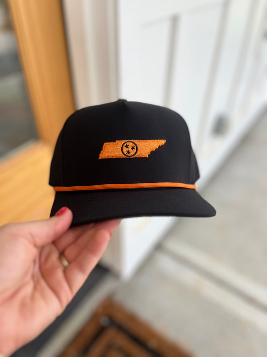 State of TN Rope Hat with Embroidered Tri State, Black