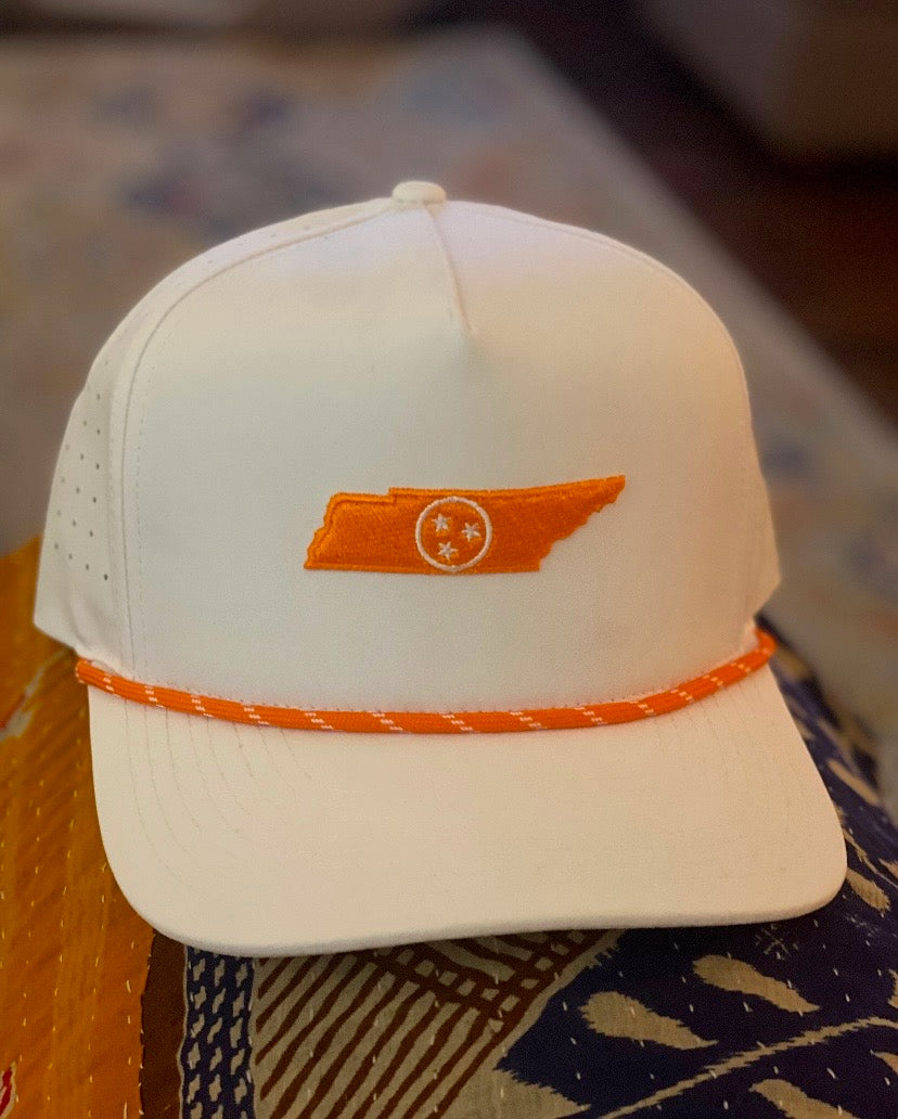 State of TN Rope Hat with Embroidered Tri State, White