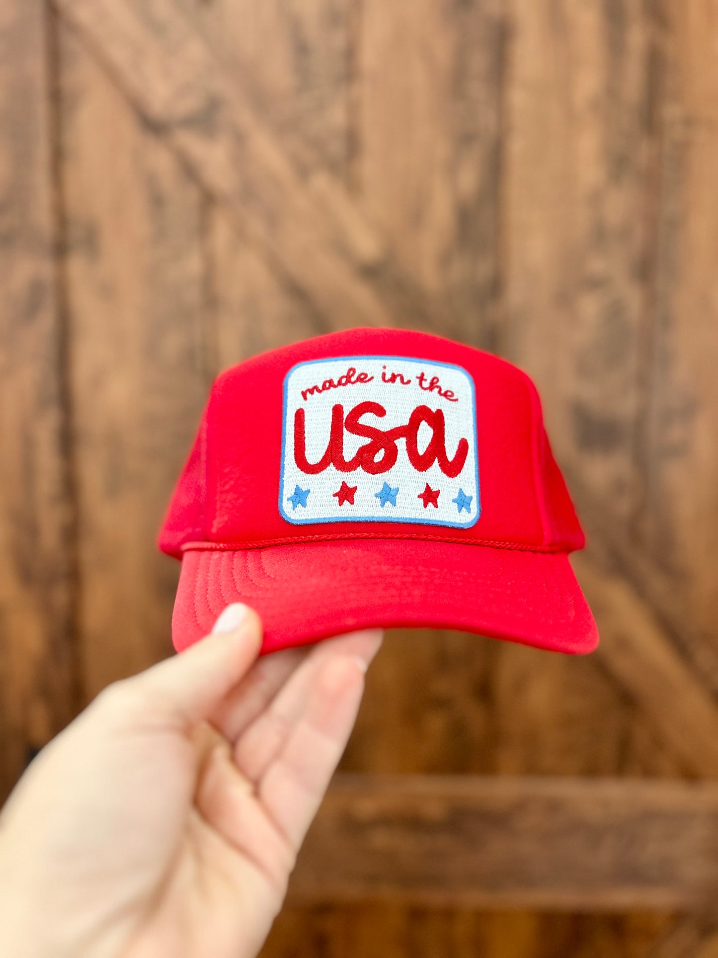 MADE IN THE USA PATCH RED TRUCKER HAT