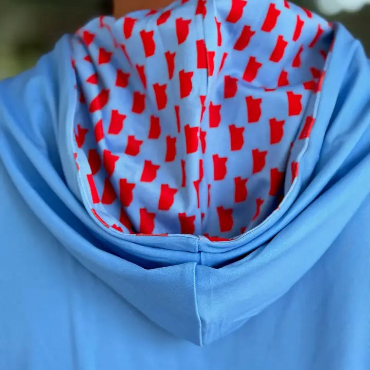 Oxford Powder Blue and Red State Performance Hoodie