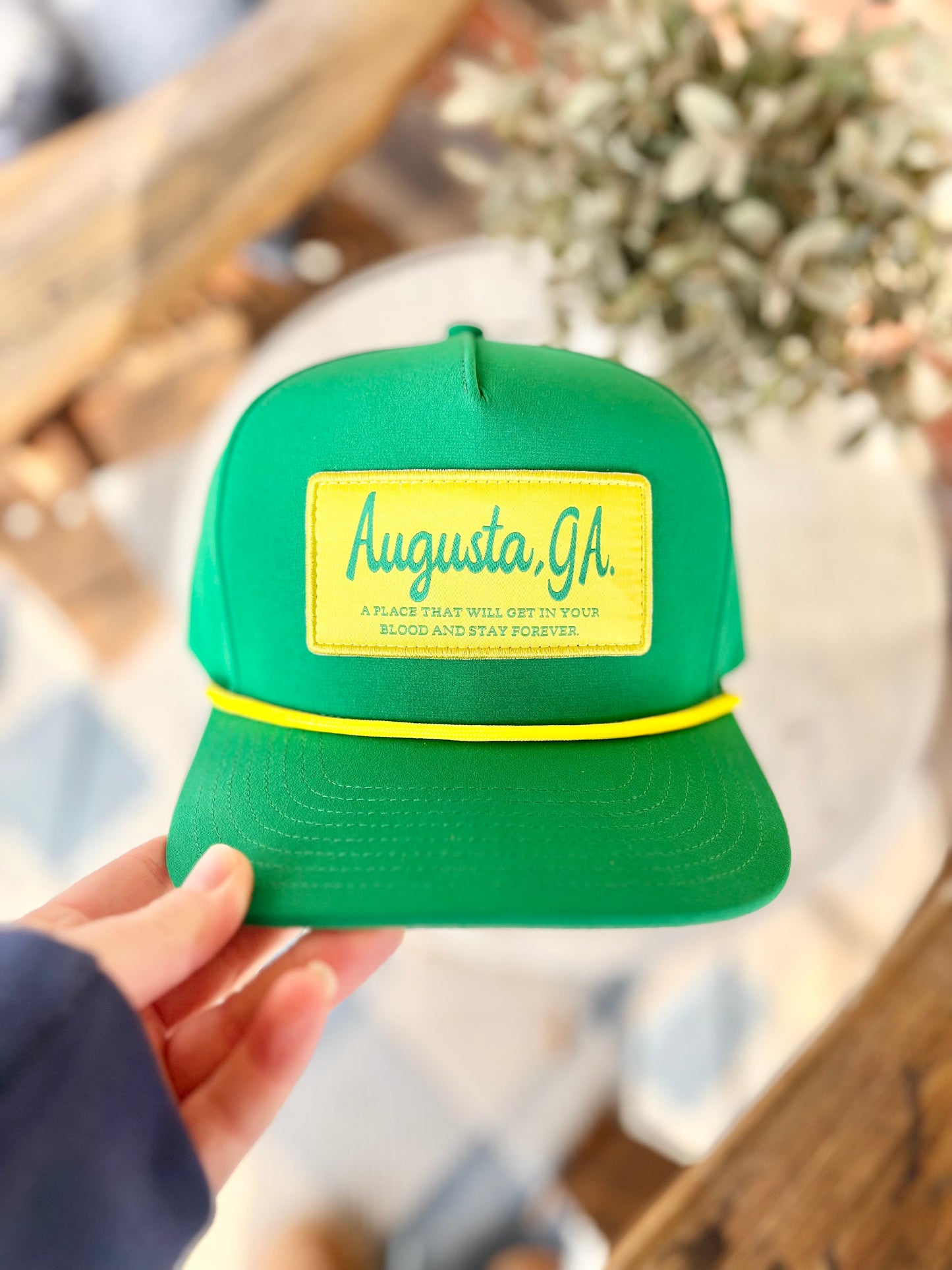 Green and Yellow Augusta, GA Patch Hat with Rope
