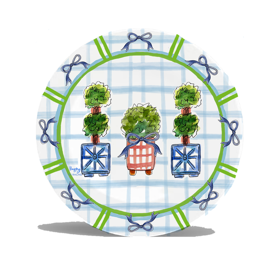 Plaid Greenery and Bows Melamine Plates (set of 4)