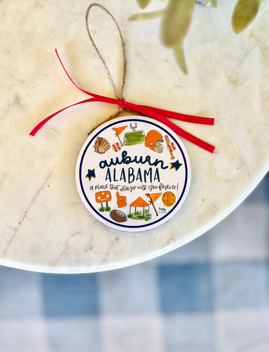 Auburn, AL Multi Sport Wood and Enamel Ornament