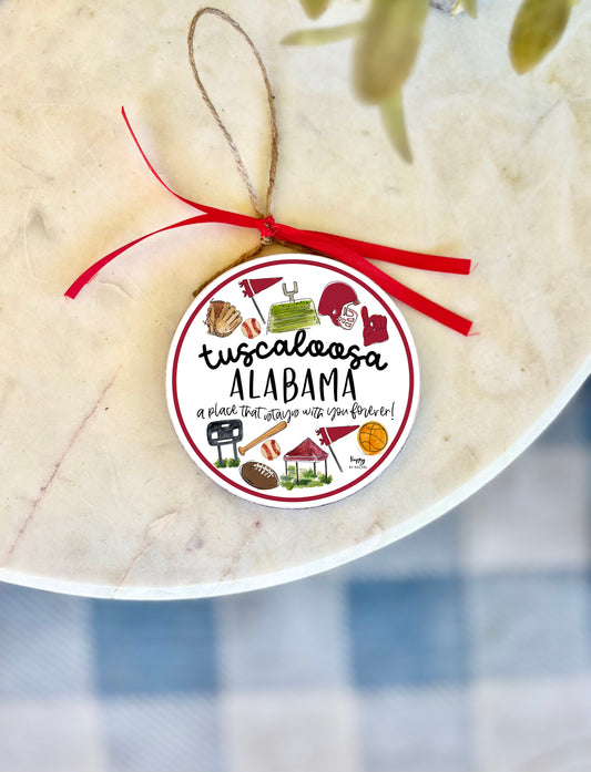 Tuscaloosa, AL Multi Sport Wood and Enamel Ornament
