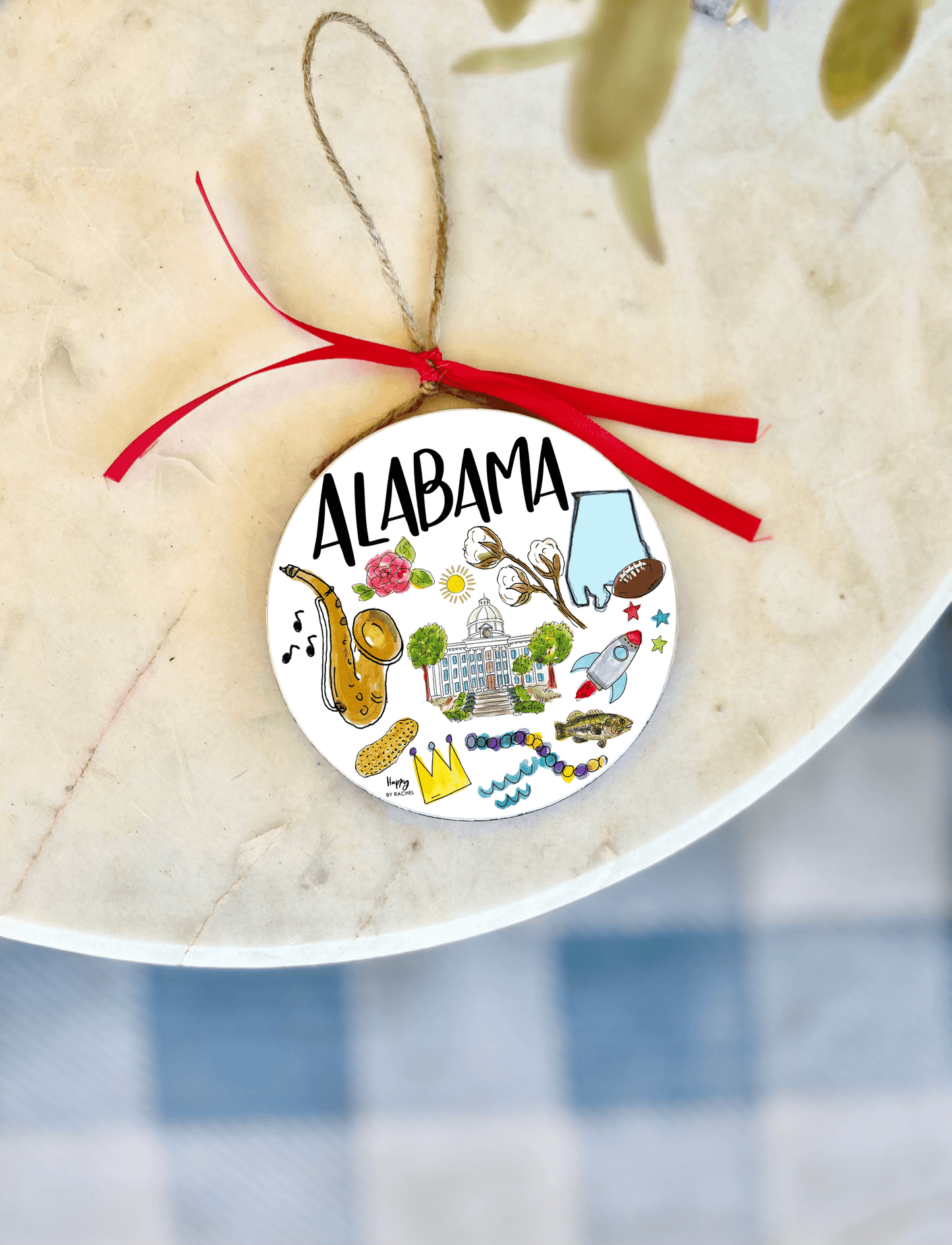 State of Alabama Wood & Enamel Ornament