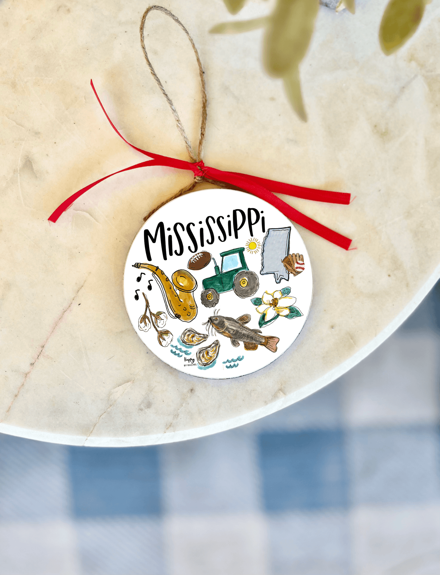 State of Mississippi Wood & Enamel Ornament