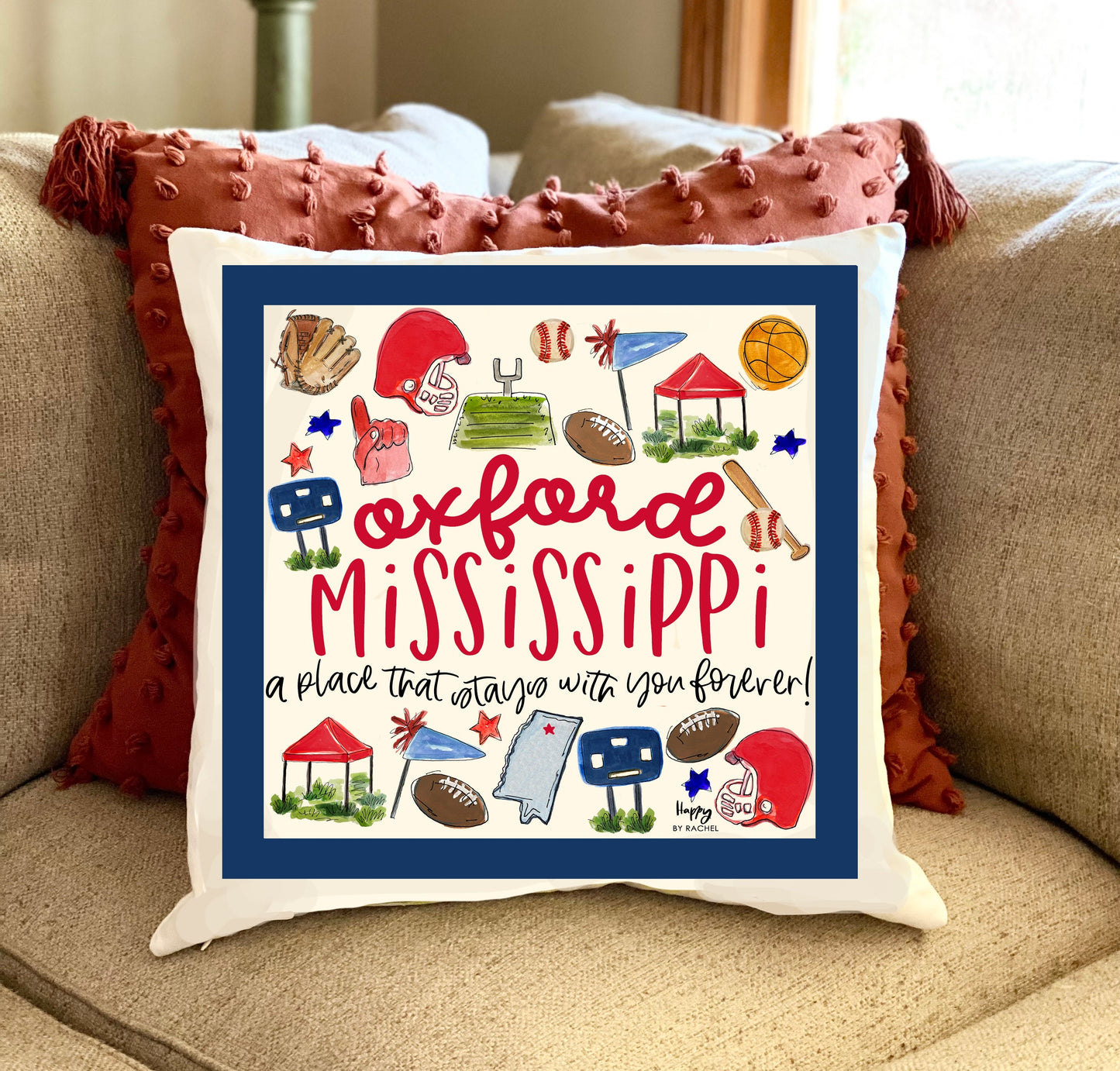 Oxford, MS Multi Sport Double Sided Square Pillow