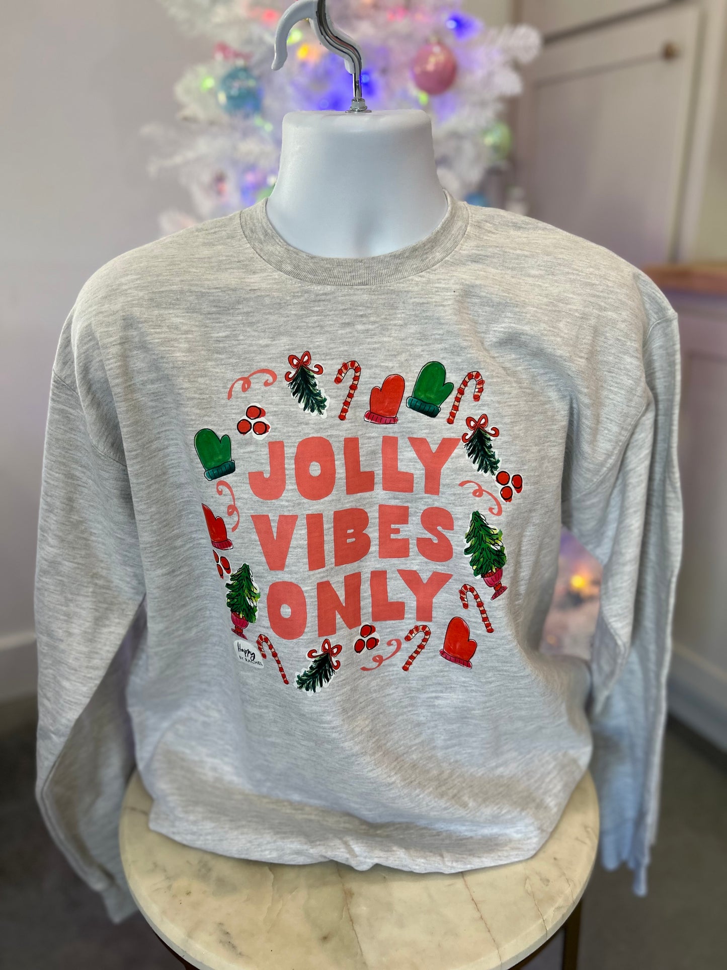 Jolly Vibes Christmas Sweatshirt - Ash Grey