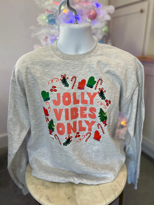 Jolly Vibes Christmas Sweatshirt - Ash Grey