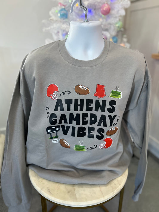 Athens Game Day Vibes Sweatshirt - Cement Grey with Black Letters