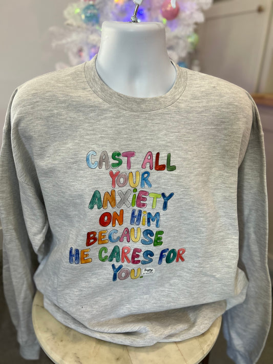 Adult Cast Your Anxiety on Him Sweatshirt - Ash Grey