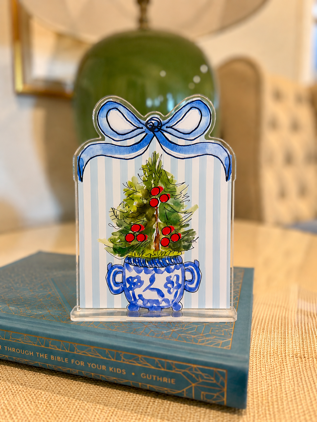 ACRYLIC Blue Topiary Sitter & Napkin Weight