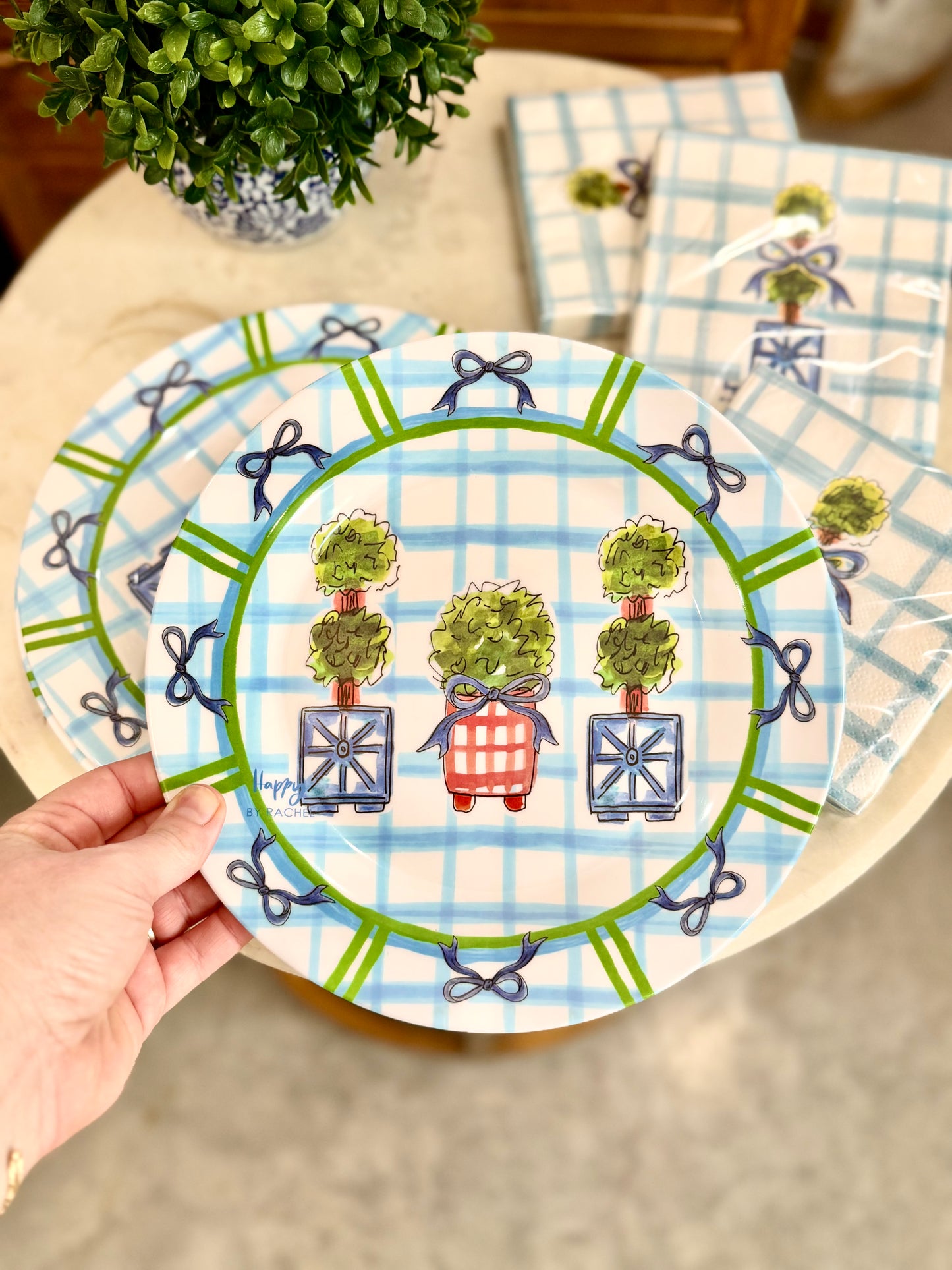 Plaid Greenery and Bows Melamine Plates (set of 4)