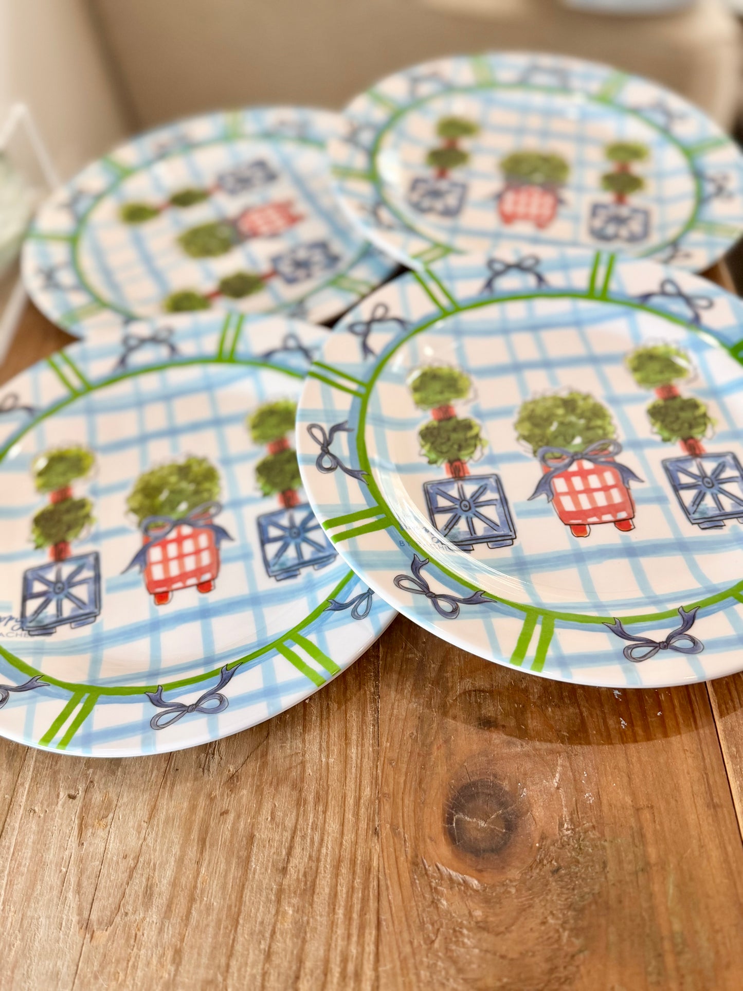 Plaid Greenery and Bows Melamine Plates (set of 4)