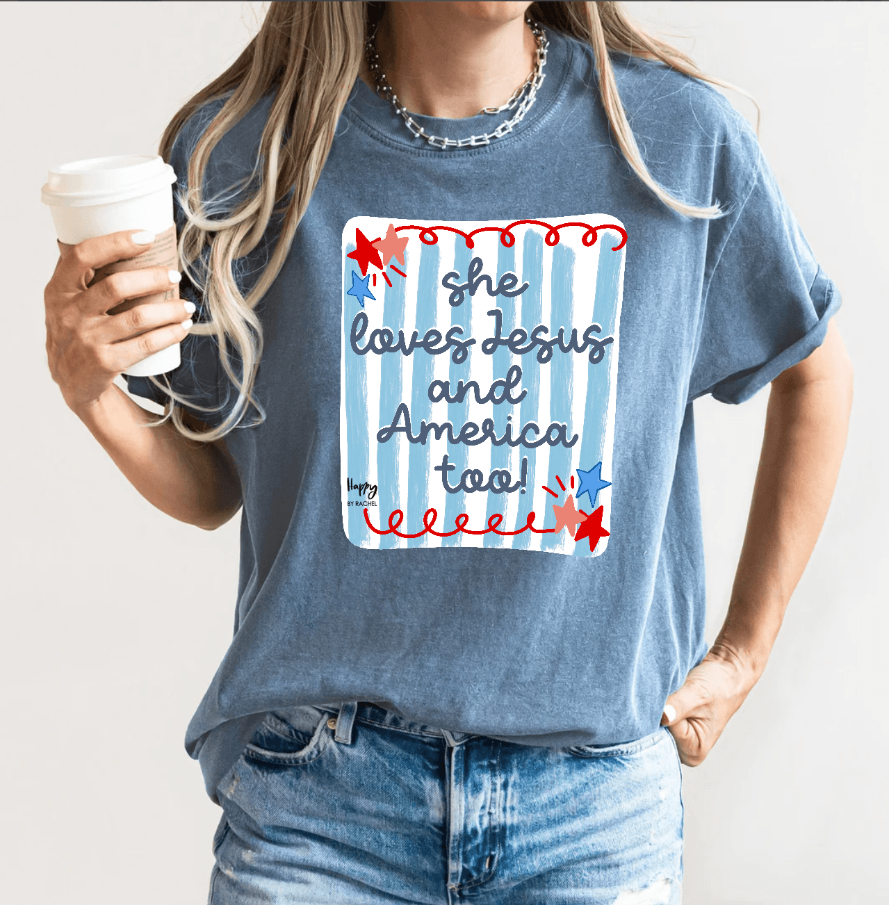 She Loves Jesus & America Too! - Women's Top with Handpainted Patriotic Design - Womenswear