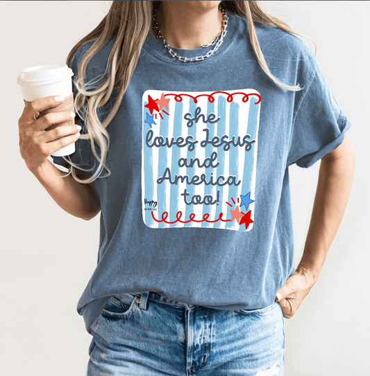 She Loves Jesus & America Too! - Women's Top with Handpainted Patriotic Design - Womenswear