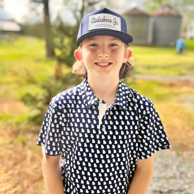 Youth Statesboro Navy and White Performance Polo Gameday