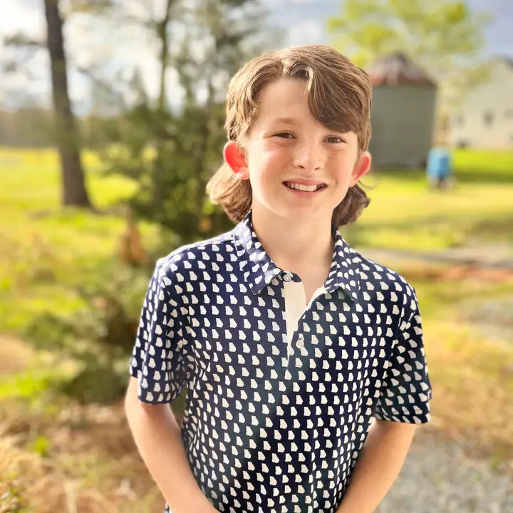 Youth Statesboro Navy and White Performance Polo Gameday
