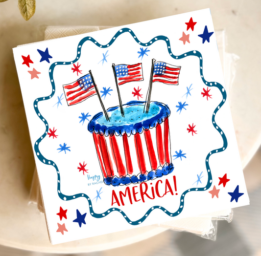 America Birthday Cake and Stripes Cocktail Napkins