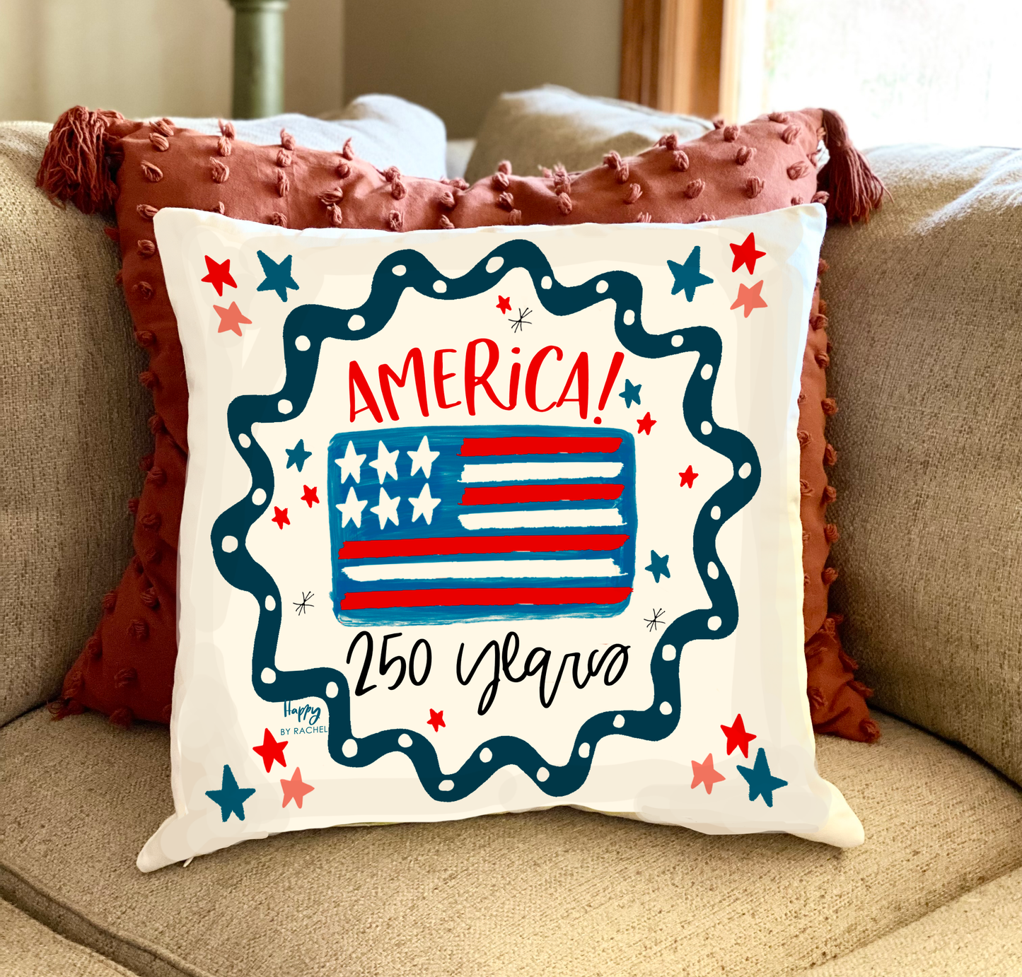 DOUBLE SIDED PILLOW FEATURING AMERICA'S 250TH BIRT