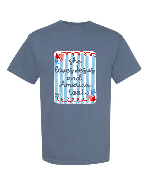 She Loves Jesus & America Too! - Women's Top with Handpainted Patriotic Design - Womenswear